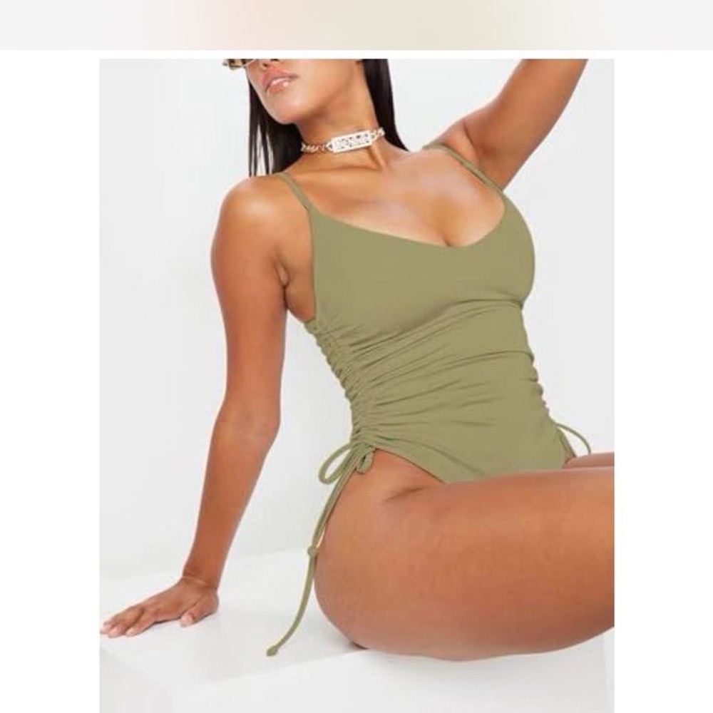 Olive Green Matcha Ruched Swimsuit one piece sexy flattering